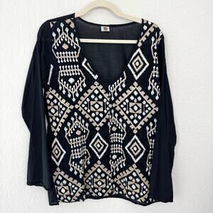 Cake Couture Womens Embroidered Blouse Top Size M Cotton Metallic Flowy Black